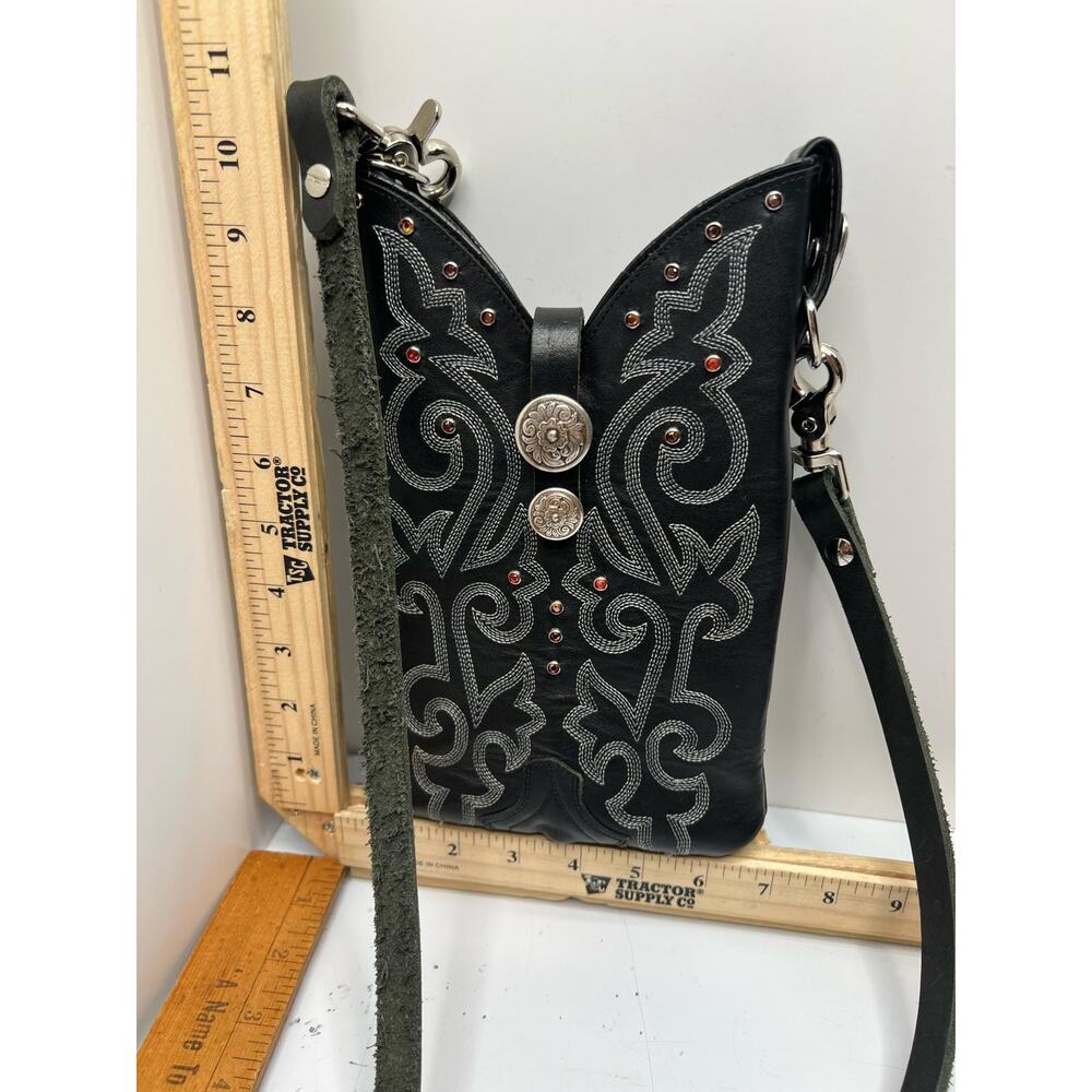 Handbag Women's Black Leather Embroidered Studded Western Cowboy Crossbody Bag